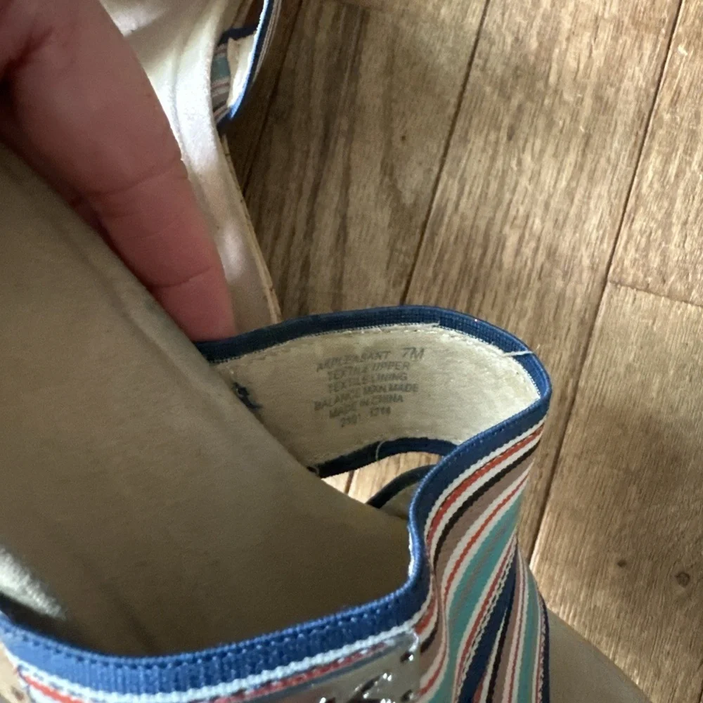 Anne Klein Wedge Sandals Size 7 Striped Sailor Chic Cork Heel Summer‎